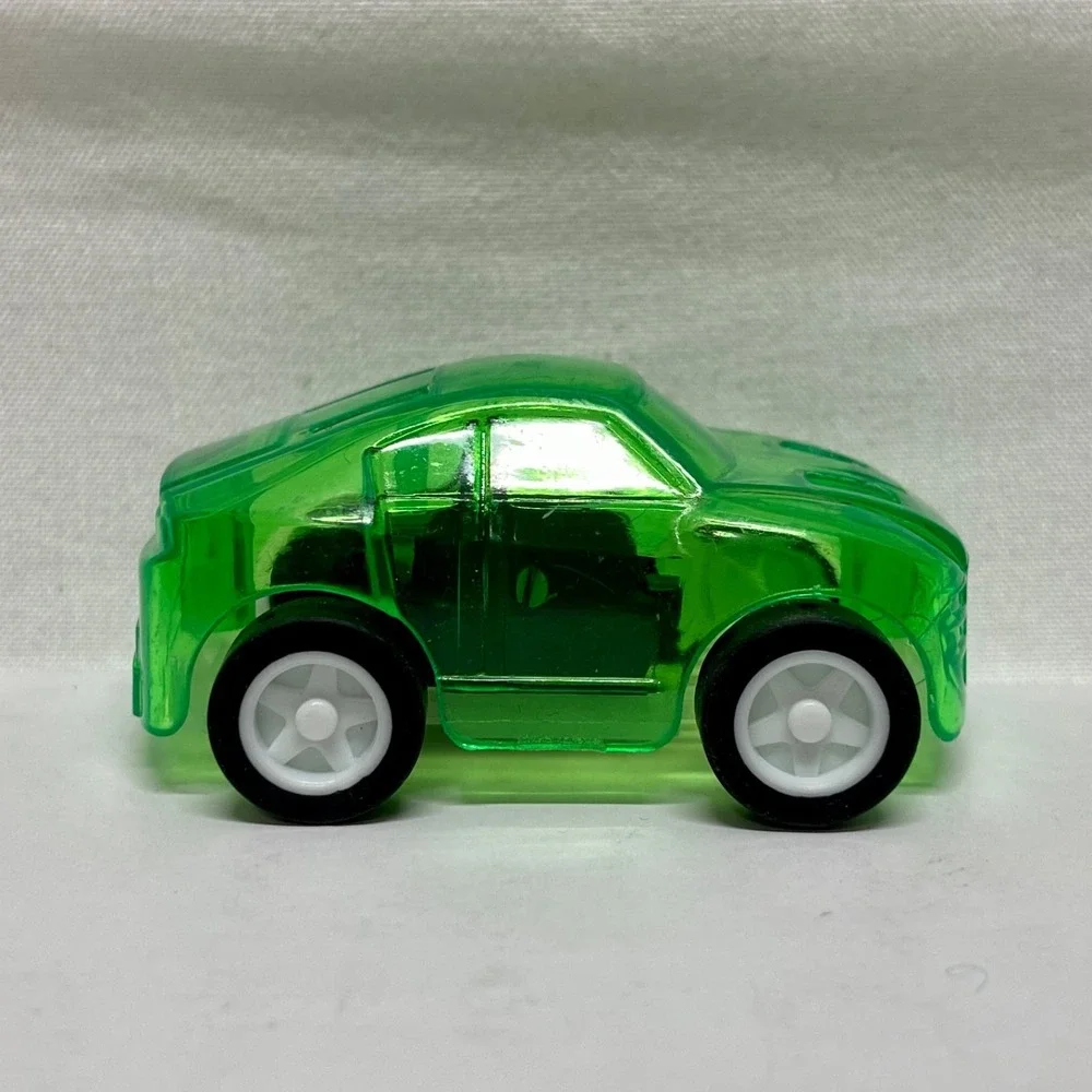 Vintage Pull Back Toy Car Green Clear See Through Body + Rubber Tires EUC